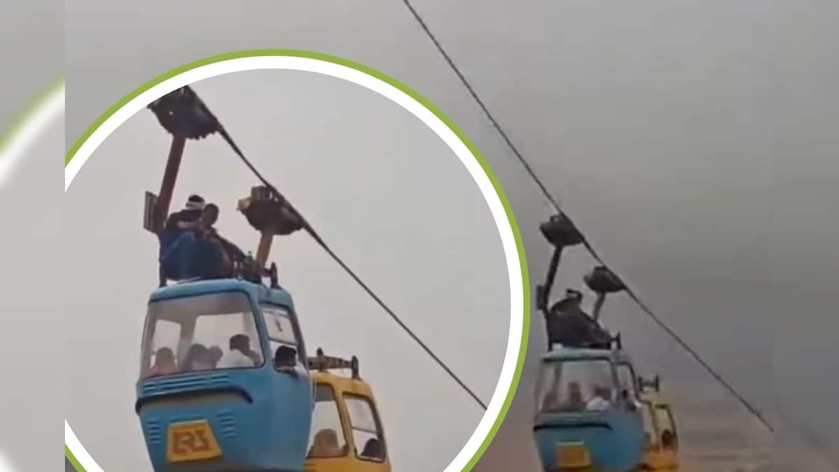 2 men sat on the roof of the Ropeway trolley there was a stir