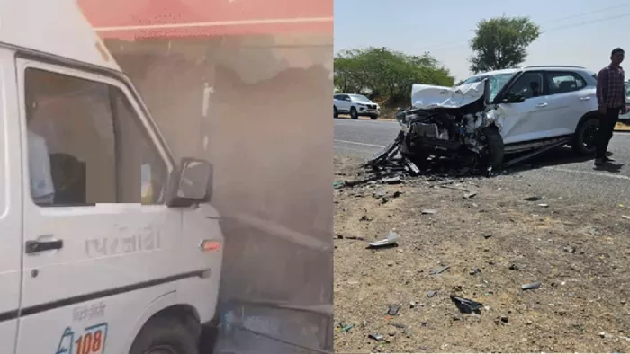Rajasthan: Ambulance entered the ambulance wall and took injured policemen, Jodhpur, ambulance transported injured policemen to hospital crashes in the wall in Jodhpur