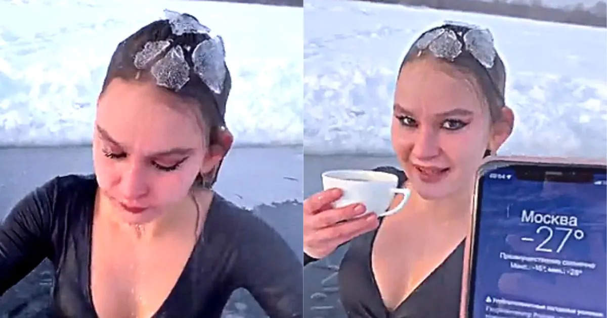 27 degrees temperature, dip in icy water and a sip of coffee! People were stunned to see the passion of the woman
