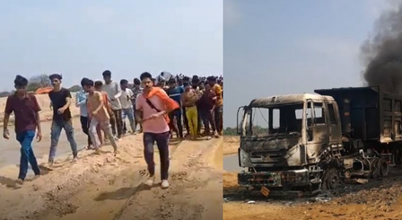 JAMUI: The youth dies due to drowning in a well made of illegal mining, villagers set fire to two trucks