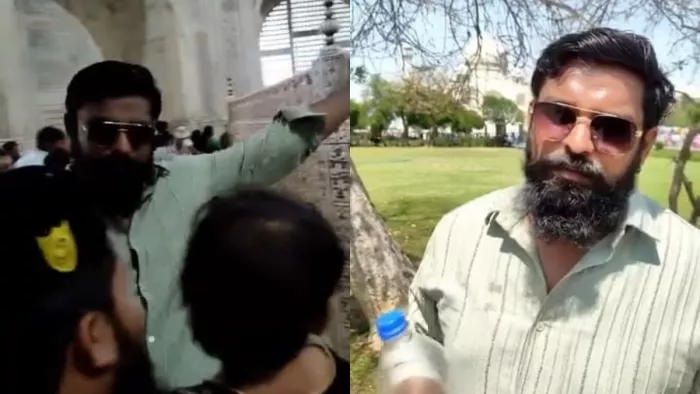 Claims of offering ganga water to the tomb of Shah Jahan in Agra, the person was seen who sprinkled water in the Taj Mahal -man claims to have purified Taj Mahal by sprinkling Ganga water on Shah Jahan grave in Agra