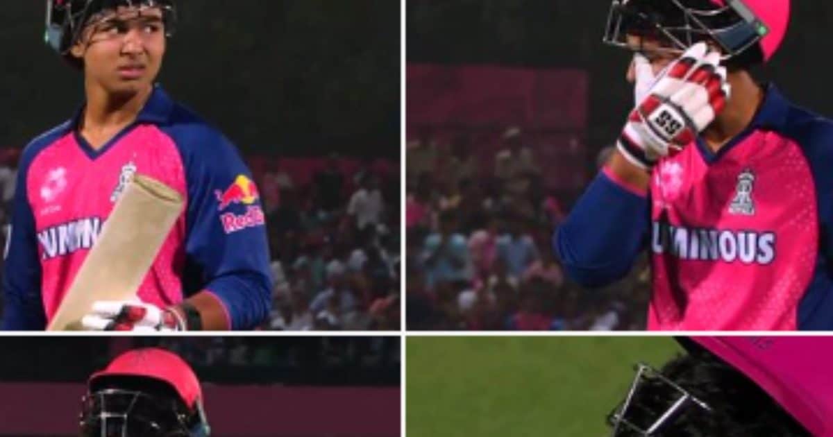 Vaibhav Suryavanshi Tears after Dismissed on Score 34 Runs. Vaibhav Suryavanshi started crying after being dismissed for 34 runs. – ryan