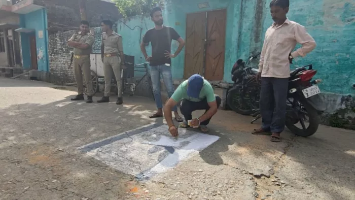 Israeli flag built on the road in Pilibhit, on, posters supported from Palestine outside mosques -Israeli flag painted on the way pro Palestine posters outside Mosques in Uttar Pradesh Pilibhit -Wanrow