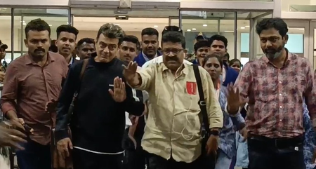 Actor Ajit Kumar returned to Chennai after receiving Padma Bhushan, the fans warmly welcomed