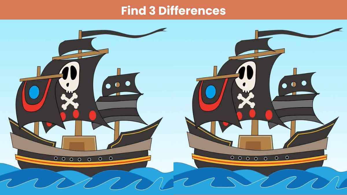 Find 3 differences between the Pirate Ship photos within 14 seconds!