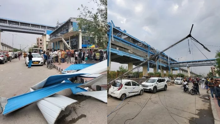 New Ashok Nagar Station of Namo India was damaged due to thunderstorms in Delhi, closed for further order -Delhi Storm Namo Bharat Station -roof damaged train disruptions