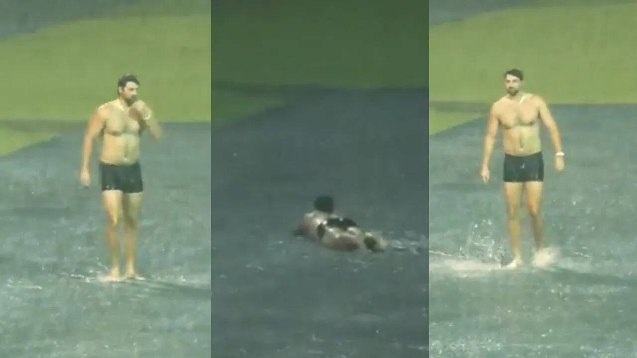 ‘Aaj Blue Hai Pani Pani’ reaches Tim David to bathe on the ground without clothes, dive like ‘pool’ in Chinnaswamy, video