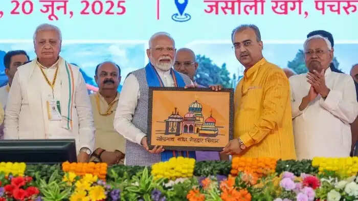A photo of the Mehdar Temple made of ancient Dusuti art offered to Premier Modi, a special gift from Mangal Pandey, Minister of Health