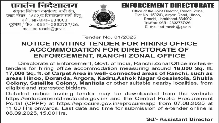 If the hope is broken by the Jharkhand government, then the ED itself took out the tender for the country, 17000 square meters for the office in Ranchi – when the government’s expectation was broken, he had tender for land of 7000 square feet needed for t