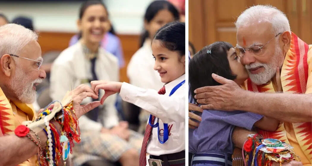 PM Modi celebrated the Rakshabandhan festival with schoolchildren, see beautiful look at the video