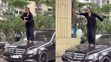 Woman’s ‘Aura Farming Dance’ on the bonnet of a moving car.