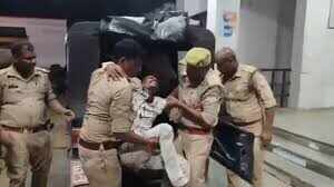 Two accused who were arrested after gang rape of deaf and dumb woman in Balrampur, after police meeting