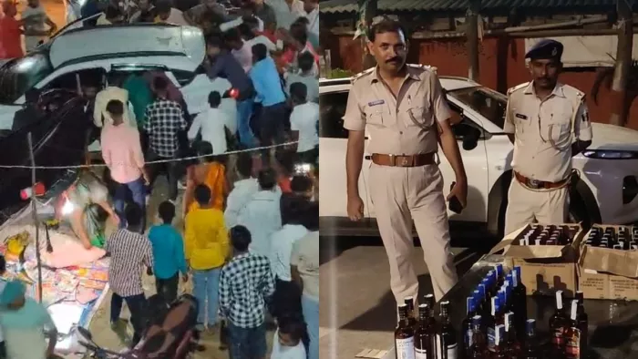 Alcohol is alcohol in Bihar! People started robbing bottles by breaking the glass of the car, the open pole of the system in the video – Munger Mob Loots Loooots from the car stuck in traffic jam