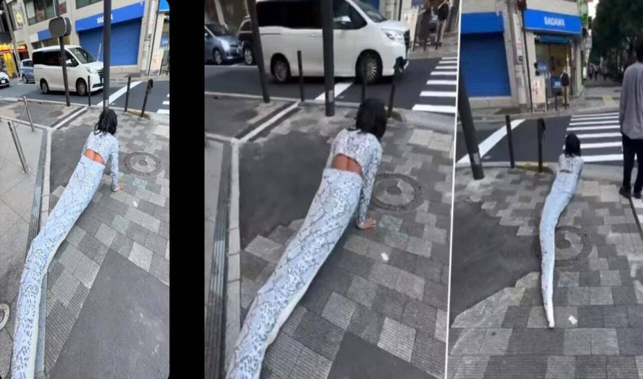 “Wishing the snake on the streets of Japan …” Video of a young man crawling as a snake, people said, “Now something possible in the world”