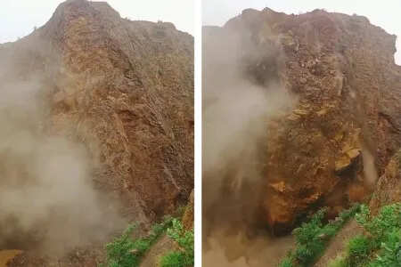 Illegal mining threat in town nari, collapsed the mountain in town