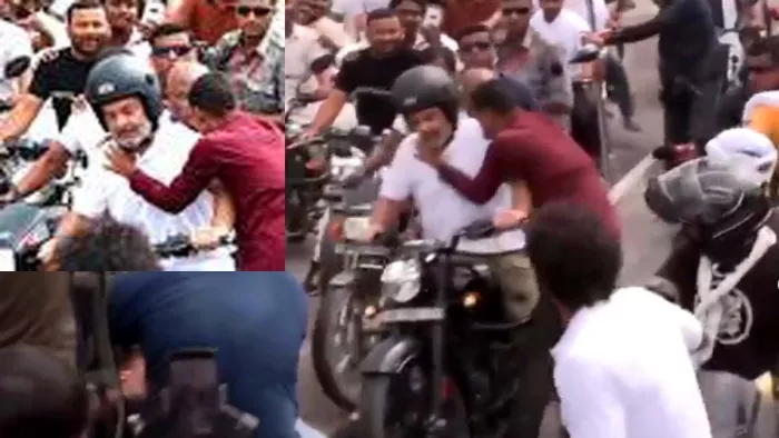 The person ran to break the safety of Rahul Gandhi … Rahul Gandhi’s security staff beat the enthusiastic youth – Rahul Gandhi Kiss: Man Kisses and Hugs Rahul Gandhi during the voter Adhikar Yatra Yatra in Purna, Security Break Breches Breches Occasion B