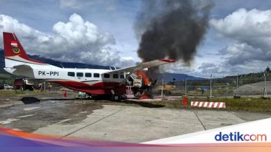 Caravan PK-PPI aircraft caught fire after beating the portal at Ilaga Papua Airport