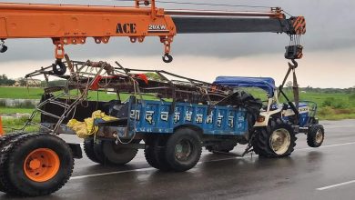 Tractor trolley and container collision on the national highway, 9 dedicated dead