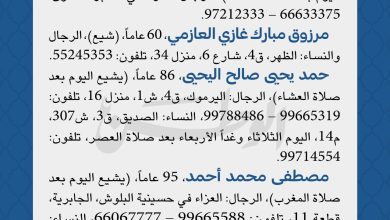 وفيات الاثنين 25-8-2025