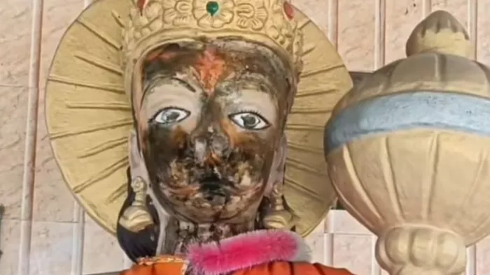 In Kangra, ominous elements placed granddaughter on the idol of Panchrukhi Hanuman Ji, great anger among the local population – Hiamchal Pradesh Kangra Lord Hanuman Idol who was defiled in the Panchrukhi Lakhdata Temple Police