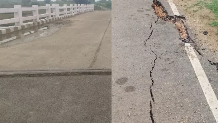 Fatehpur News: The access road of the bridge built at a cost of 2.5 crores, collapsed, cracks on the road; The bridge was built on the river six months ago -Fatehpur Bridge damage is the newly built bridge on Sasur Khadari -River cracks developed