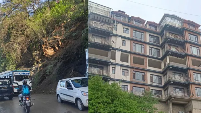 Shimla: circular road block due to landslide in front of the headquarters of the congress, vehicles stuck in hours, jam – Shimla landslide affected on the Circular Road Congress HQ