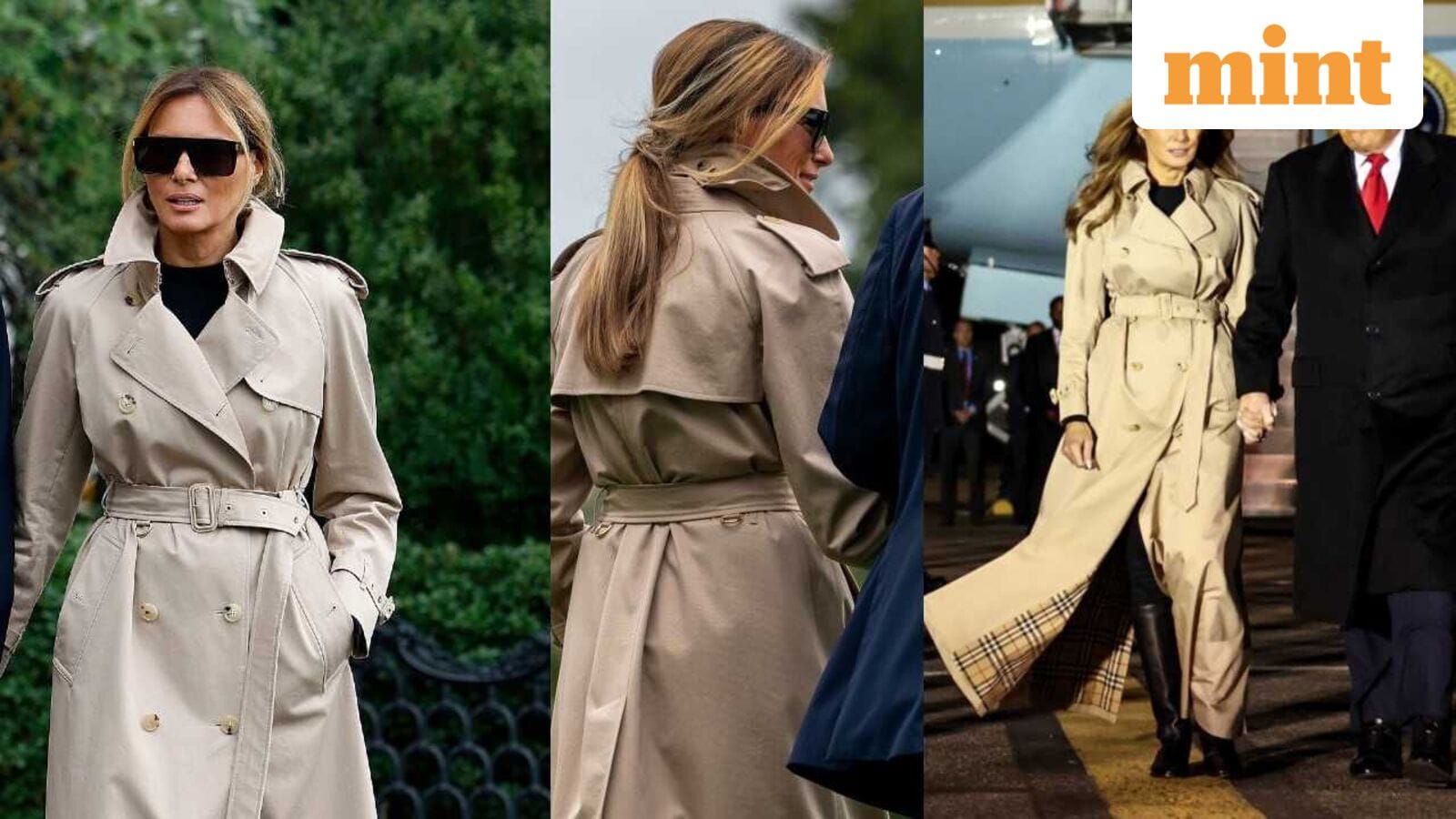 Video: Melania Trump Travel in Style to the UK, Dons Sleek Burberry Trench Coat – Here’s how much it costs