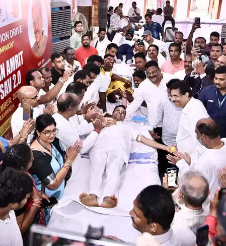 Mega Blood Camp on PM Modi’s 75th birthday in Puri, Sambit Patra also donated blood
