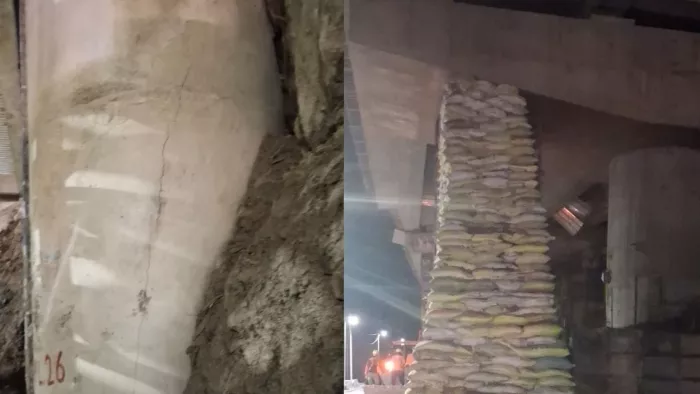 Cracks lying in another pillar of drug fly in Mandi, Kiratpur -Manali Fourlane will remain closed for five hours