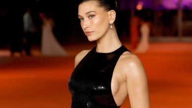 Hailey bieber models an ultra plunging corset dress in this trendy Fall Hue – ryan