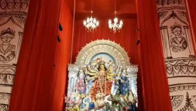 Celebration of Golden Jubilee in Durga Puja of Katwa, Great Statue of Mother Durga decorated inside