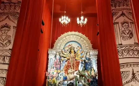 Celebration of Golden Jubilee in Durga Puja of Katwa, Great Statue of Mother Durga decorated inside