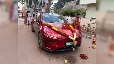 Tesla -Model Y at Temple in Hyderabad is a unique confluence of worship, technology and tradition