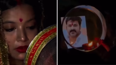Jyoti Singh, wife of Bhojpuri star Pawan Singh, held the fasting of Karva Chauth, offered arghya to the moon after seeing her husband’s photo.
