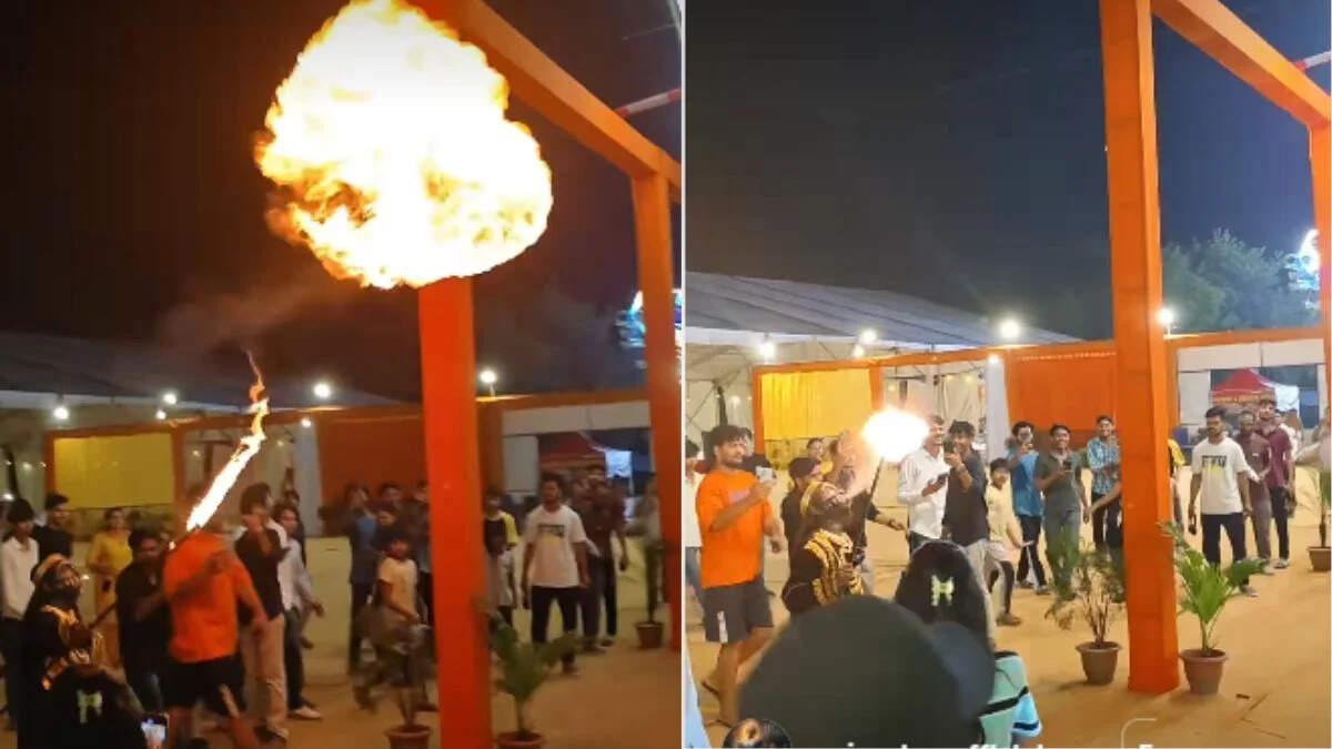 Stunting on stage cost the girl, watch the video as fire suddenly spread, face scorched by flames