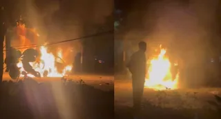 Mohali car catches fire due to firecrackers on Diwali night: Taxi caught fire due to sparks from firecrackers on Diwali night, fire department averted a major accident.