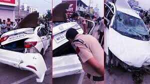Speeding car collides with divider, jumps and falls on another car, video of accident goes viral