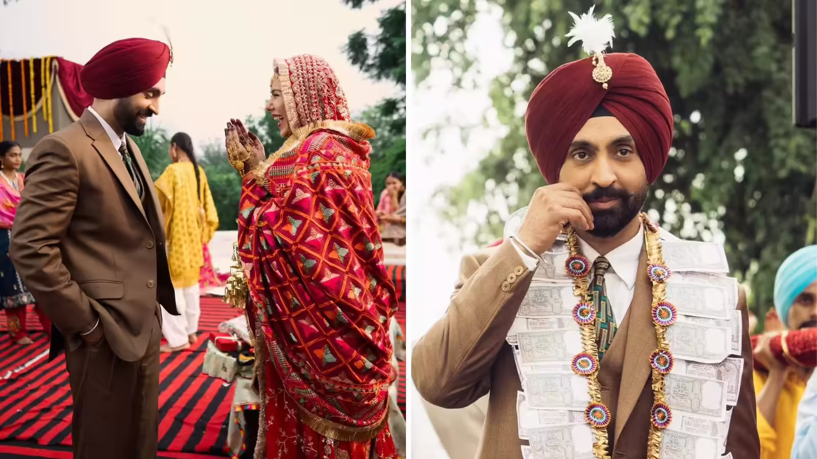 Sonam Bajwa Punjabi Bridal Look,दिलजीत दोसांझ की 'दुल्हन' ने क्यों ओढ़ा है ये रंग बिरंगा दुपट्टा? ओढ़ने वाली महिलाएं भी नहीं जानती होंगी वजह - diljit dosanjh onscreen wife sonam bajwa bridal look in red suit why she wear phulkari dupatta know facts  - Fashion News
