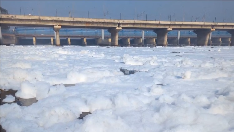 रुला देगी यमुना की यह तस्वीर:नदी में फिर दिखा जहरीला झाग, प्रदूषण बढ़ने का डर... जलीय जीवन को भी नुकसान - Toxic Foam Appears Again In River Fear Of Increasing Pollution