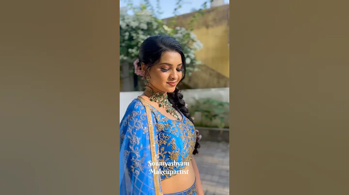 Pretty Renjitha with Airbrush Makeup blooms in Blue Lehanga