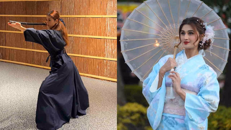 Arushi Nishank: कड़ा अनुशासन...सौंदर्य और शक्ति का संगम, जापान में अभिनेत्री का योद्धा रानी अवतार, तस्वीरें - Arushi Nishank Is Undergoing Samurai Training In Japan For Upcoming War Film Saga Entertainment News Bollywood