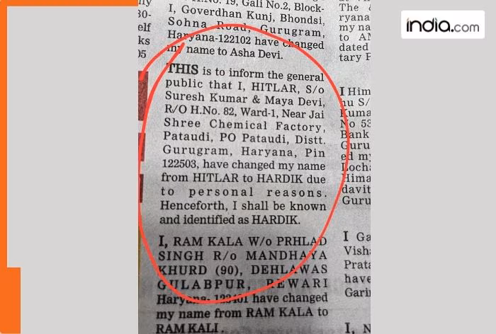 Gurugram man's name change from 'Hitlar' to 'Hardik' due to 'personal reasons' sparks hilarious reactions, here's why