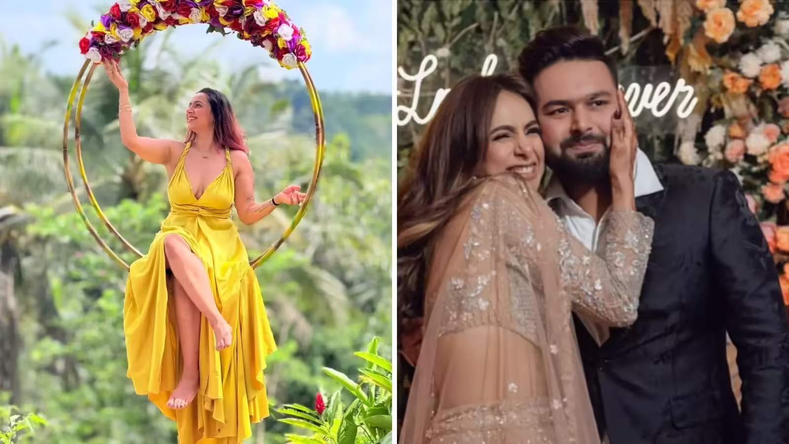 Rishabh Pant Sister Sakshi In Yellow Dress,रुकने का नाम नहीं ले रही ऋषभ पंत की शादीशुदा बहन, गहरे गले की ड्रेस पहन साक्षी बनीं परी, अदाएं देख लोग लट्टू - indian cricketer rishabh pant sister sakshi pant bali vacation look in yellow satin dress and pink skirt top  - Fashion News