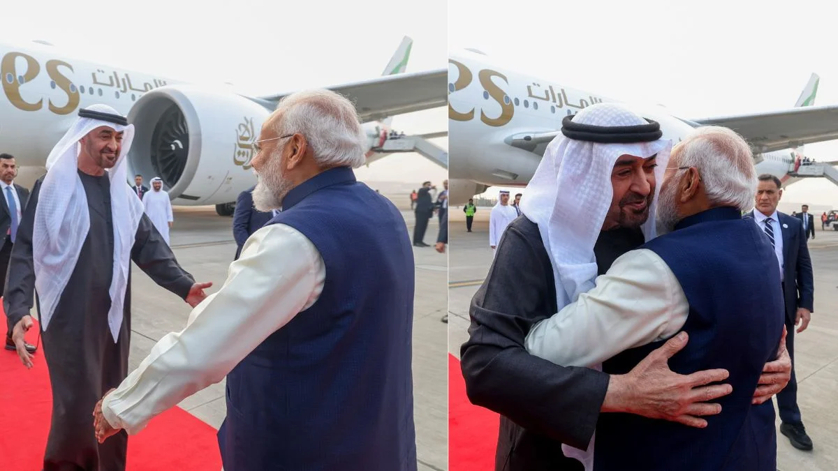 prime-minister-narendra-modi-receives-president-of-uae-sheikh-mohamed-bin-zayed-al-nahyan-at-new-dalhi-airport । प्रधानमंत्री नरेंद्र मोदी ने संयुक्त अरब अमीरात के राष्ट्रपति का एयरपोर्ट पर किया स्वागत, सिर्फ दो घंटे के लिए क्यों पहुंचे हैं भारत? | Jansatta