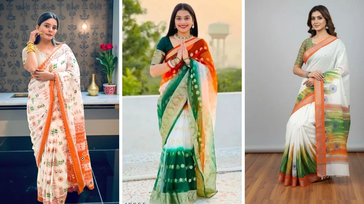 गणतंत्र दिवस पर पहनें तिरंगे रंगों की स्टाइलिश साड़ी | Republic day 2026 Best tricolor Outfits saree images for girl teachers | Jansatta