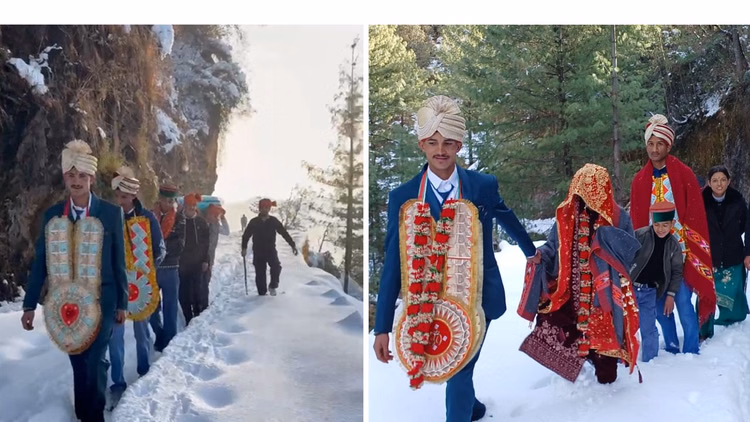 हिमाचल प्रदेश:भारी बर्फबारी के बावजूद नहीं टली शादी, 3-4 फीट बर्फ के बीच 7 किमी पैदल चले दूल्हा-दुल्हन - Himachal Unique Wedding Wedding Was Not Postponed Bride And Groom Walked Seven Km Through 3-4 Feet Snow
