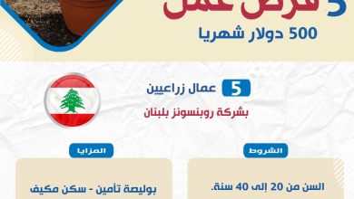 “العمل” تعلن عن 5 فرص عمل في لبنان على مهنة عمال زراعين – ryan