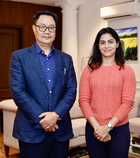 Kiren Rijiju meets Paris Olympic medalist Manu Bhaker