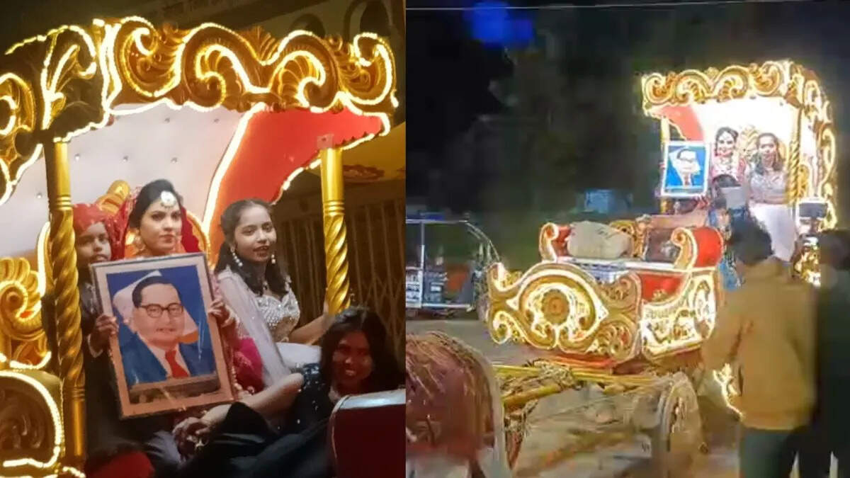 VIDEO of unique wedding procession goes viral, bride reaches wedding hall in a cart with Constitution maker Bhimrao Ambedkar’s photo
