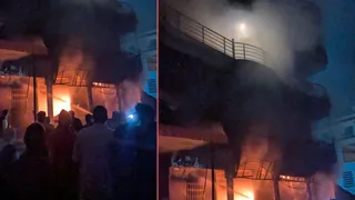 Fire at Awasti Sweet House near Matiari Chauraha, Lucknow, fire brigade trying to put it out – fire at Awasti Sweet House near Matiari Chauraha Lucknow